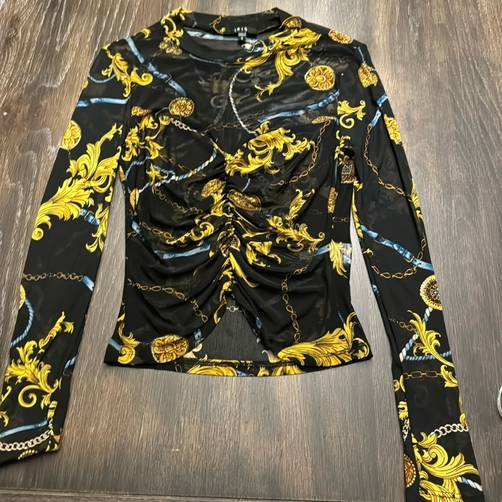 IRIS BLACK MESH LONG SLEEVE TOP SIZE SMALL